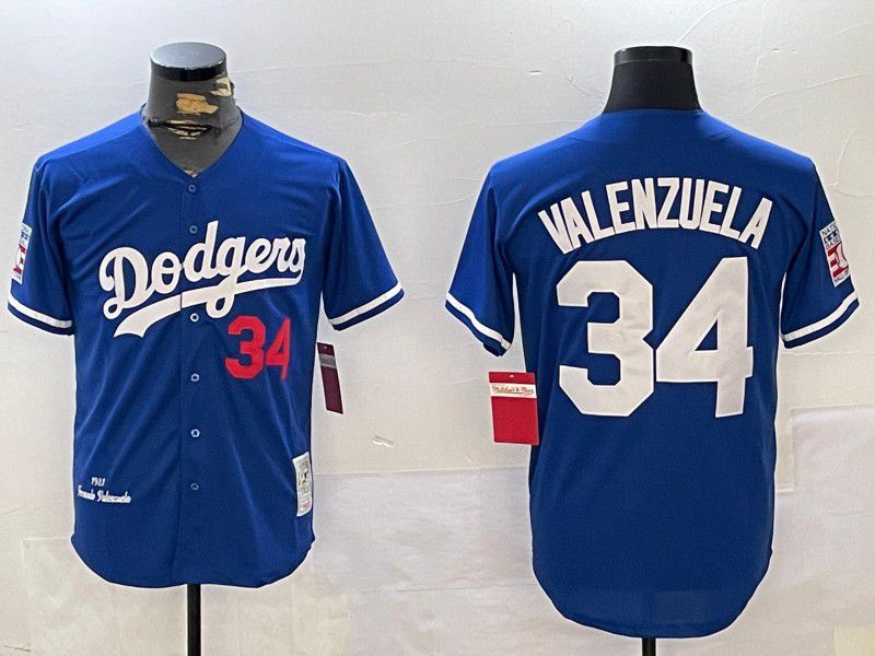 Men Los Angeles Dodgers #34 Valenzuela Blue Throwback Game 2024 Nike MLB Jersey style 11203